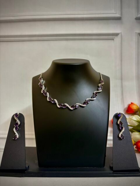 Twilight Amethyst Wave Necklace Set JDNK003