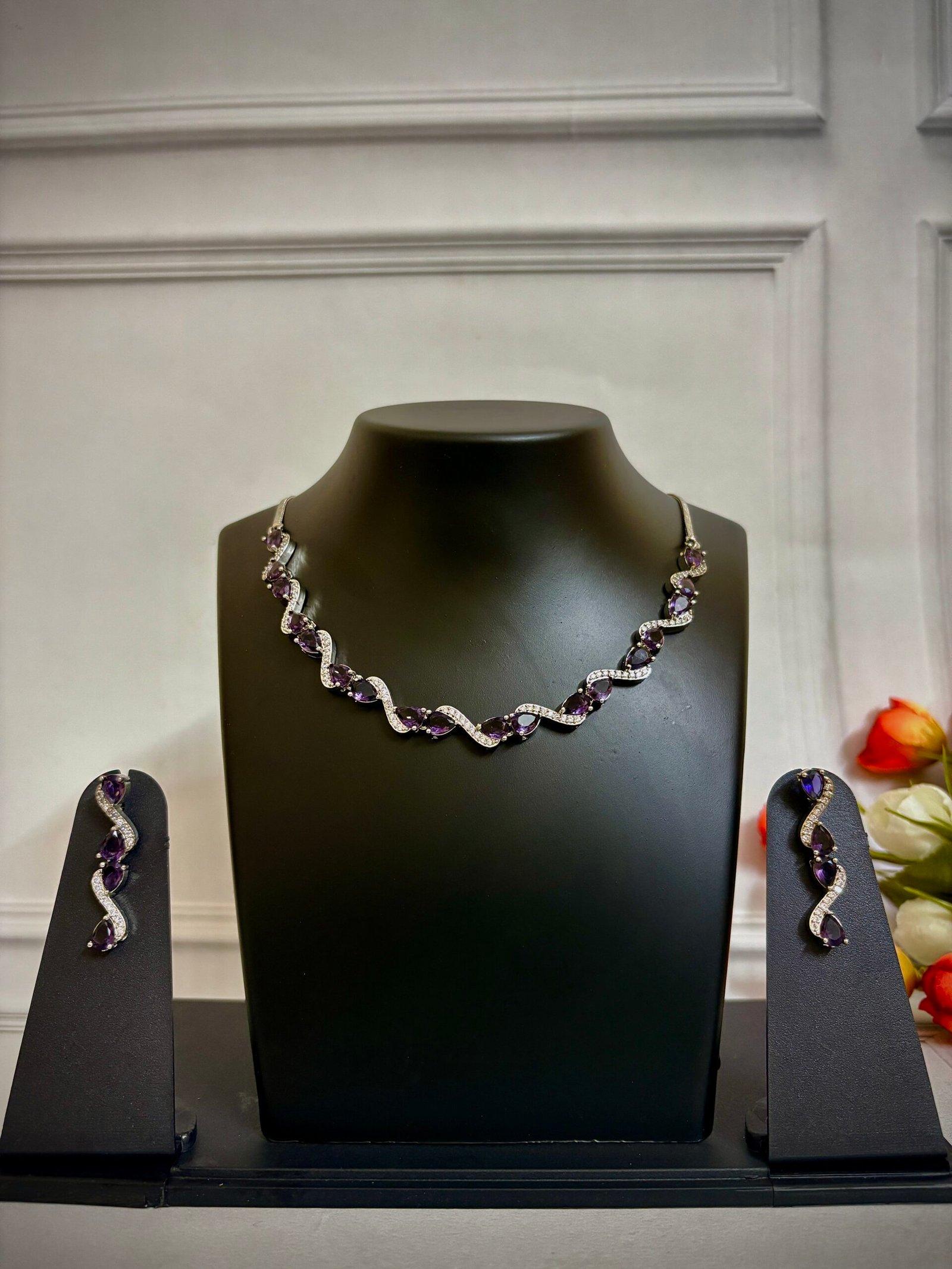 Twilight Amethyst Wave Necklace Set JDNK003