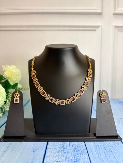 Ruby Blossom Necklace Set JDNK008
